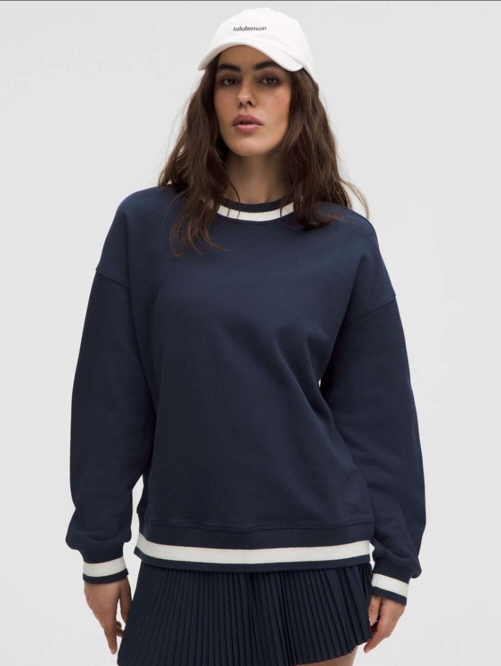 Lululemon Perfectly Oversized Ringer Crew Club Blue / Light Ivory Size Medium